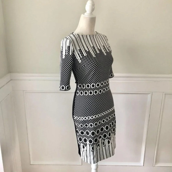 Julia Jordan Black & White Stretch Sheath Dress 4 - Picture 4 of 6